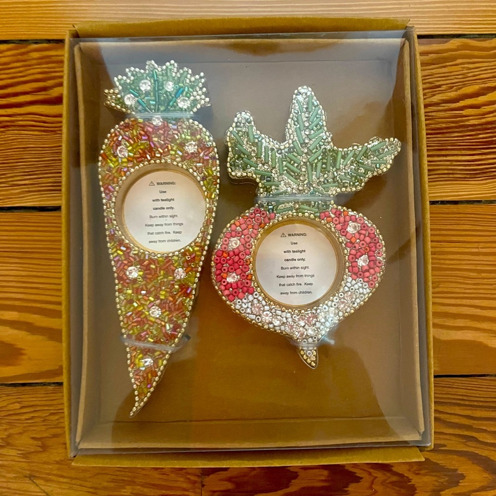 Mackenzie Childs Beaded Veggie Tea light Holders